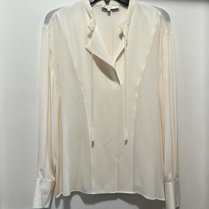 Vince Silk Long Sleeve V Neck Blouse Top in Optic White - XS